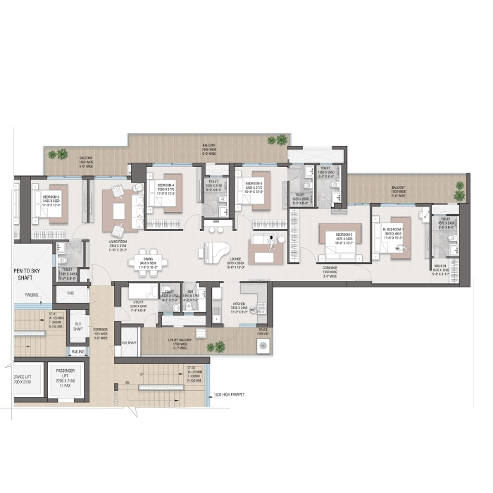 Satya Levante Residences 3 BHK Floor Plan